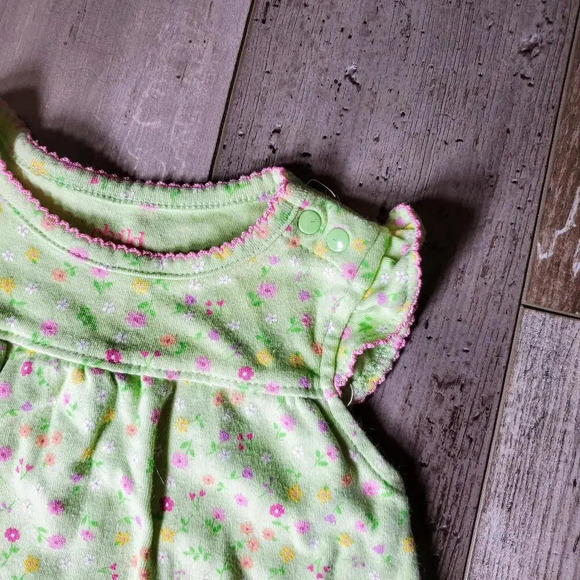 Child of Mine by Carter's Green Floral Dress Size 6-9m 100% Cotton EUC - Picture 6 of 13